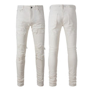 Men's Ripped Patch Elastic Slim Fit Jeans