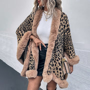 Autumn and Winter Wool Collar Cape Cardigan Leopard Cape Sweater Women