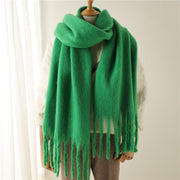 Mohair Scarf Solid Color Versatile Winter Warmth Lengthened Tassel Neck Scarf for Men and Women with Thick Beads Scarf