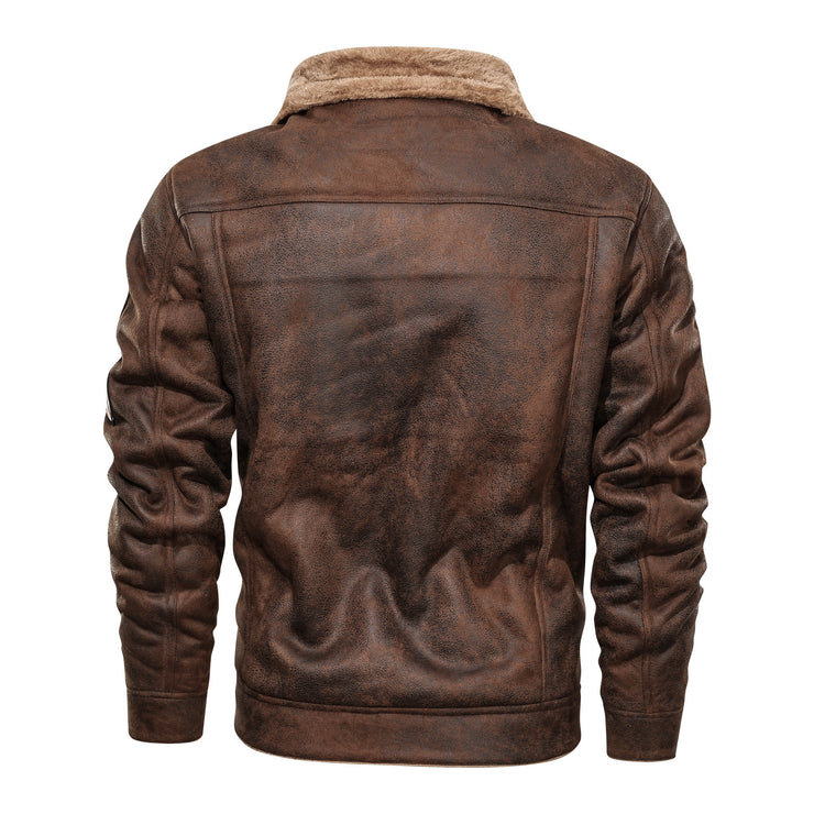 Men  Autumn Thick Warm Fleece Leather Jacket Coat Men Winter Outwear