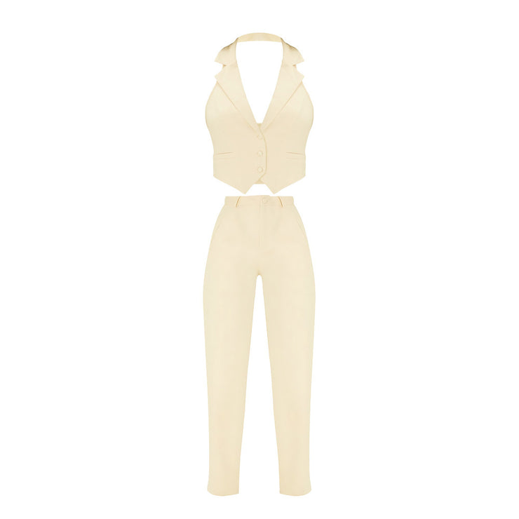 Niche Women's Asymmetric Collar Halter Vest Suit Casual Trousers Two-piece Set