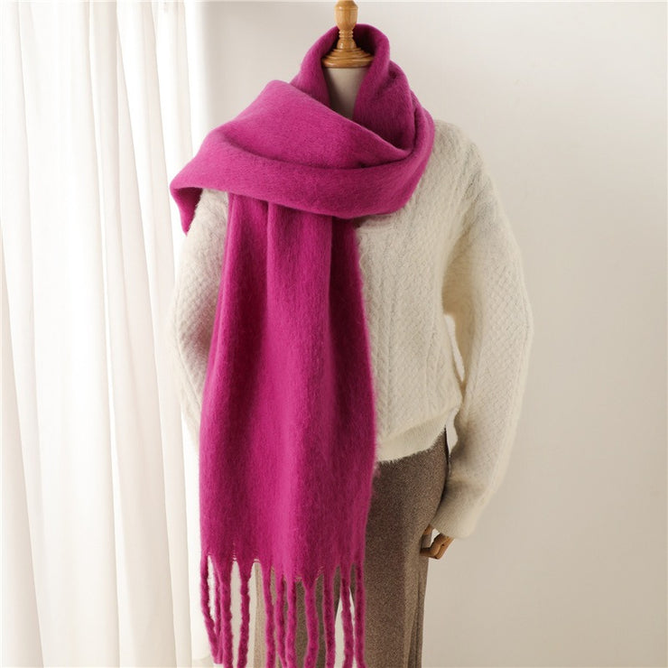 Mohair Scarf Solid Color Versatile Winter Warmth Lengthened Tassel Neck Scarf for Men and Women with Thick Beads Scarf