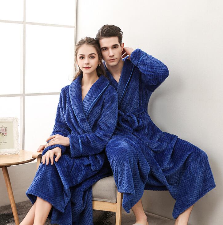 Winter Male Femlae Bathrobe Flannel Thick Robe Long Sleeve Soft Warm