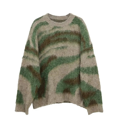 Men Autumn Winter New Korean High Street Striped Sweater