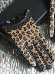 Fashion Women's Short Leather Gloves Lace Edge Leopard Sheepskin