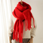 Mohair Scarf Solid Color Versatile Winter Warmth Lengthened Tassel Neck Scarf for Men and Women with Thick Beads Scarf