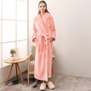 Winter Male Femlae Bathrobe Flannel Thick Robe Long Sleeve Soft Warm