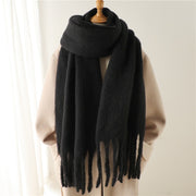 Mohair Scarf Solid Color Versatile Winter Warmth Lengthened Tassel Neck Scarf for Men and Women with Thick Beads Scarf