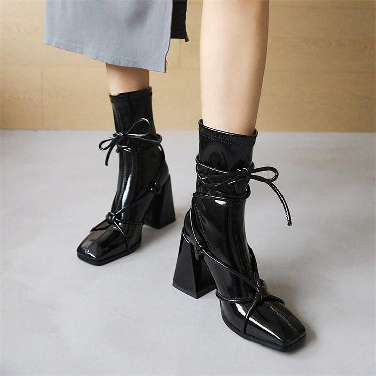 Black High Heels Ankle Boots For Women Autumn Winter Gladiator