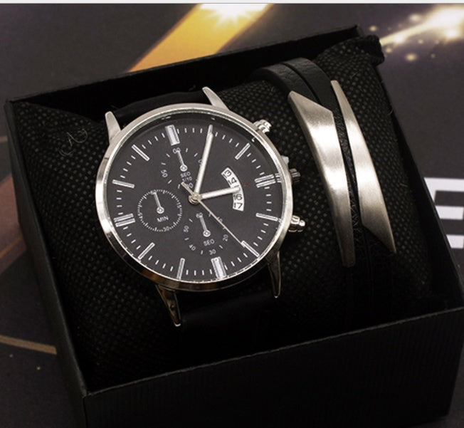 Men's Watch Set Quartz Fashion Cross-border Men's Watch Foreign Trade Calendar New Business Wrist Watch Men