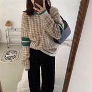 Winter new lazy style Japanese retro houndstooth sweater for women