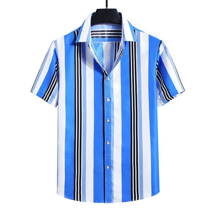 Men's Fashion Loose Striped Short Sleeve Shirt Top