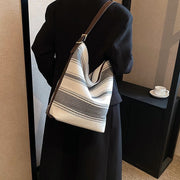 Artistic Striped Hand-carrying Bucket Bag For Women