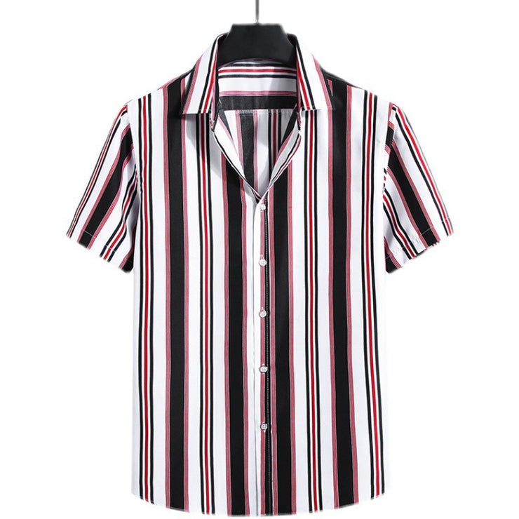 Men's Fashion Loose Striped Short Sleeve Shirt Top