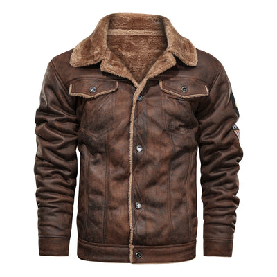 Men  Autumn Thick Warm Fleece Leather Jacket Coat Men Winter Outwear