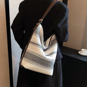 Artistic Striped Hand-carrying Bucket Bag For Women