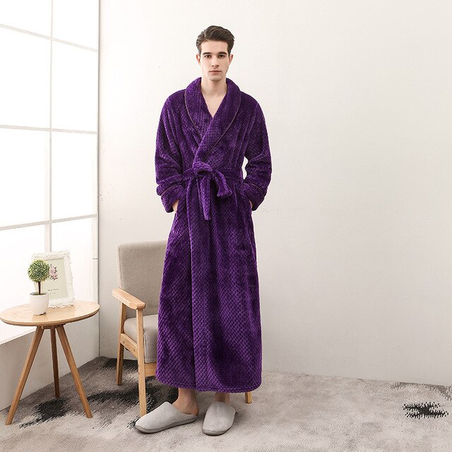 Winter Male Femlae Bathrobe Flannel Thick Robe Long Sleeve Soft Warm