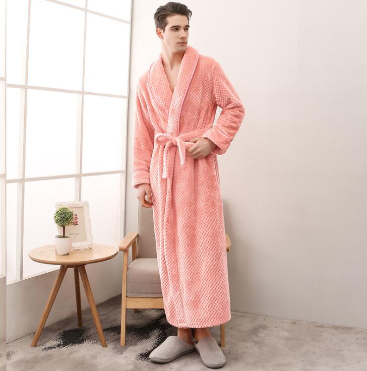 Winter Male Femlae Bathrobe Flannel Thick Robe Long Sleeve Soft Warm