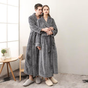 Winter Male Femlae Bathrobe Flannel Thick Robe Long Sleeve Soft Warm