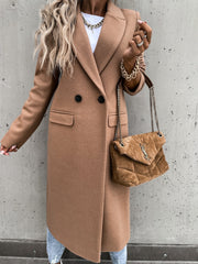 Autumn and winter long suit collar woolen coat for women