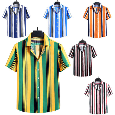 Men's Fashion Loose Striped Short Sleeve Shirt Top