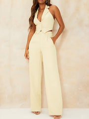 Niche Women's Asymmetric Collar Halter Vest Suit Casual Trousers Two-piece Set