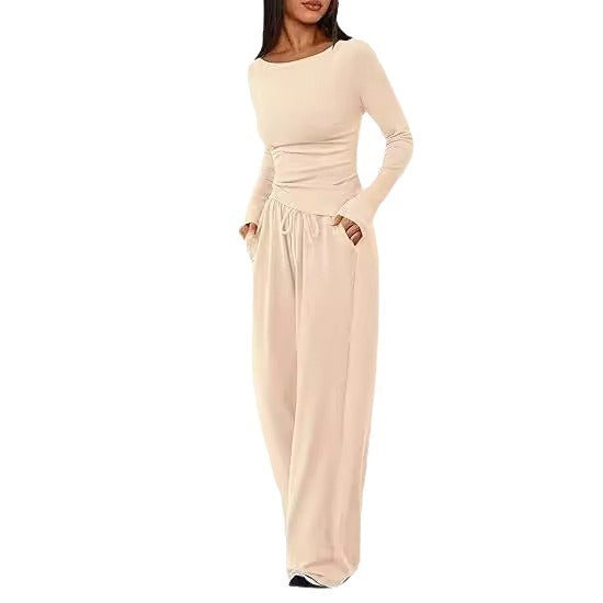 Casual Suit Asymmetric Long-sleeved T-shirt Wide-leg Pants Sportswear