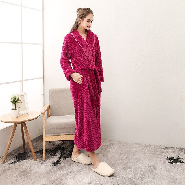 Winter Male Femlae Bathrobe Flannel Thick Robe Long Sleeve Soft Warm