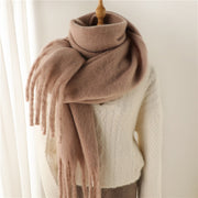 Mohair Scarf Solid Color Versatile Winter Warmth Lengthened Tassel Neck Scarf for Men and Women with Thick Beads Scarf