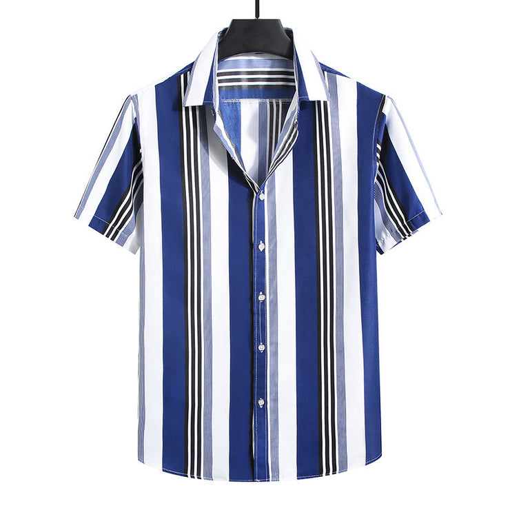 Men's Fashion Loose Striped Short Sleeve Shirt Top