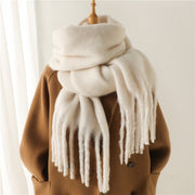 Mohair Scarf Solid Color Versatile Winter Warmth Lengthened Tassel Neck Scarf for Men and Women with Thick Beads Scarf