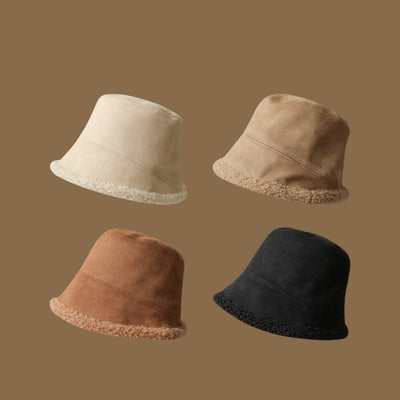 Double-Sided Wear Deerskin Velvet Bucket Hat Girls Autumn And Winter Thickened Lamb's Wool