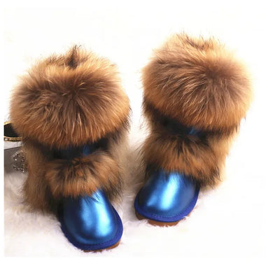 Lady Winter Boots Genuine Cowhide Leather Mid-calf Warm Boots