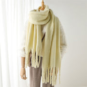 Mohair Scarf Solid Color Versatile Winter Warmth Lengthened Tassel Neck Scarf for Men and Women with Thick Beads Scarf