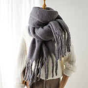 Mohair Scarf Solid Color Versatile Winter Warmth Lengthened Tassel Neck Scarf for Men and Women with Thick Beads Scarf