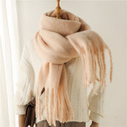 Mohair Scarf Solid Color Versatile Winter Warmth Lengthened Tassel Neck Scarf for Men and Women with Thick Beads Scarf