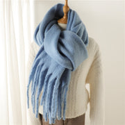 Mohair Scarf Solid Color Versatile Winter Warmth Lengthened Tassel Neck Scarf for Men and Women with Thick Beads Scarf