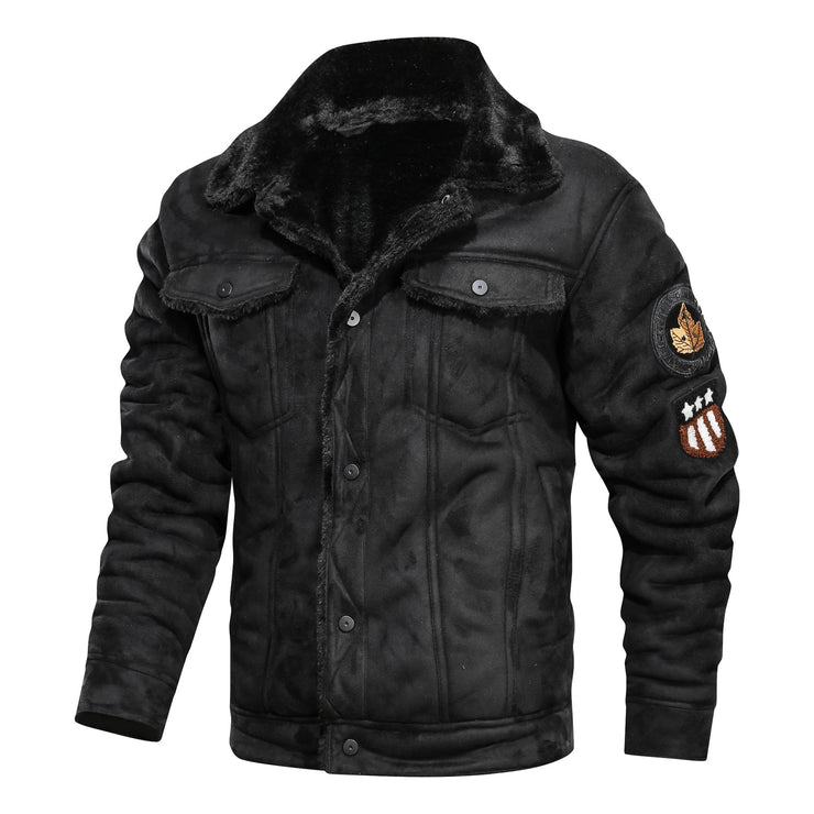 Men  Autumn Thick Warm Fleece Leather Jacket Coat Men Winter Outwear