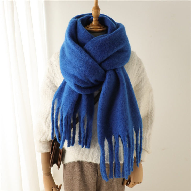 Mohair Scarf Solid Color Versatile Winter Warmth Lengthened Tassel Neck Scarf for Men and Women with Thick Beads Scarf