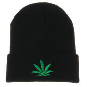 Men Women Winter Hip Hop Punk Black Weed Leaf Beanie Hats