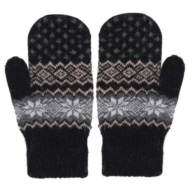 Fashion Knit Wool Women Girl Snowflake Winter Keep Warm Mittens Gloves