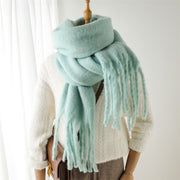 Mohair Scarf Solid Color Versatile Winter Warmth Lengthened Tassel Neck Scarf for Men and Women with Thick Beads Scarf