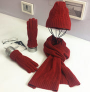 Fashion Solid Color Twist Warm Hat Scarf Glove Set