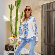 Women's Ethnic Print V-neck Casual Shirt