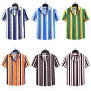 Men's Fashion Loose Striped Short Sleeve Shirt Top